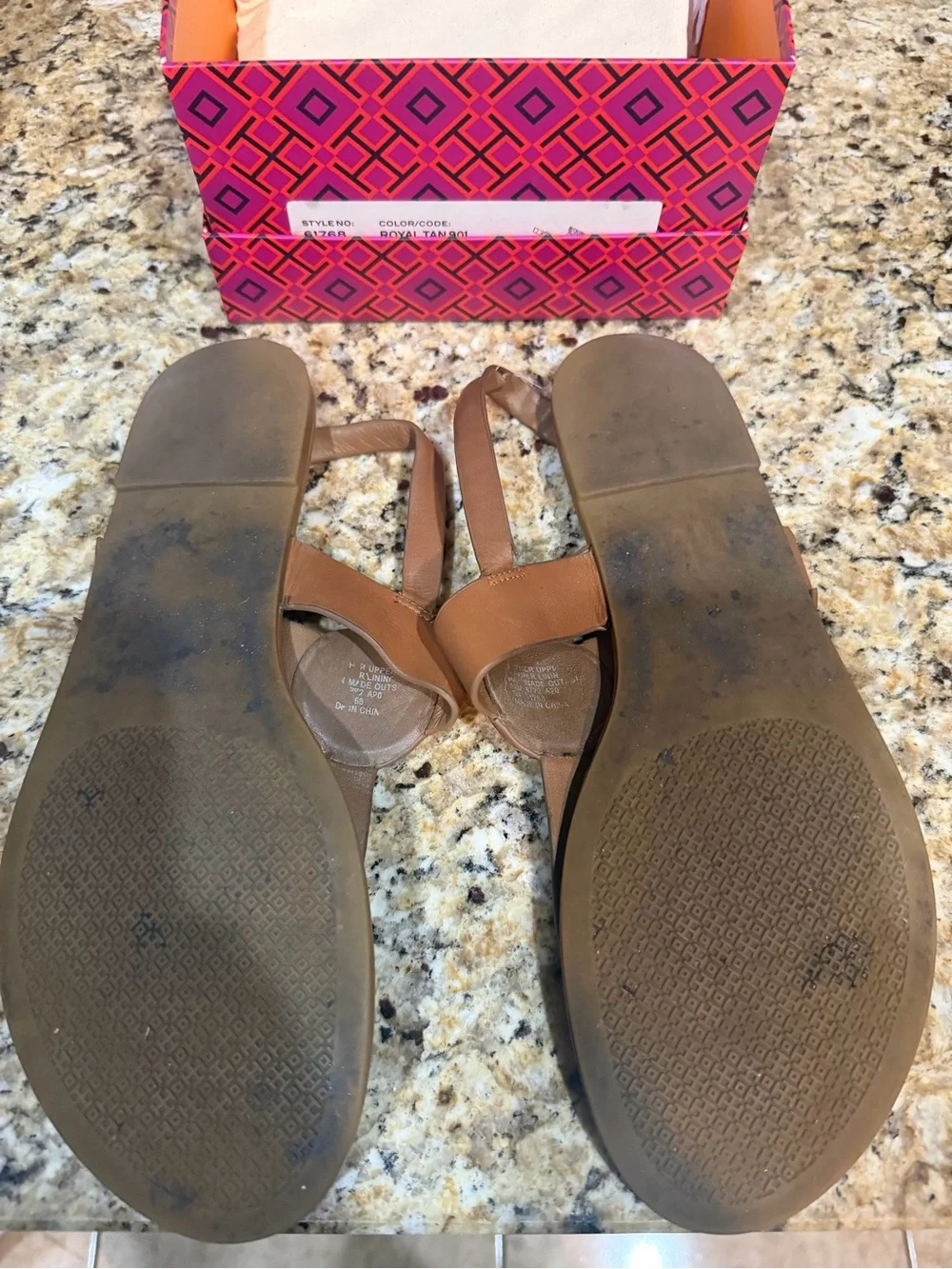 Tory Burch Brown Leather Logo Thong Sandals